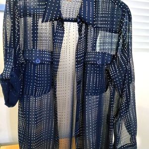 Long sleeve sheer blouse. Blue small